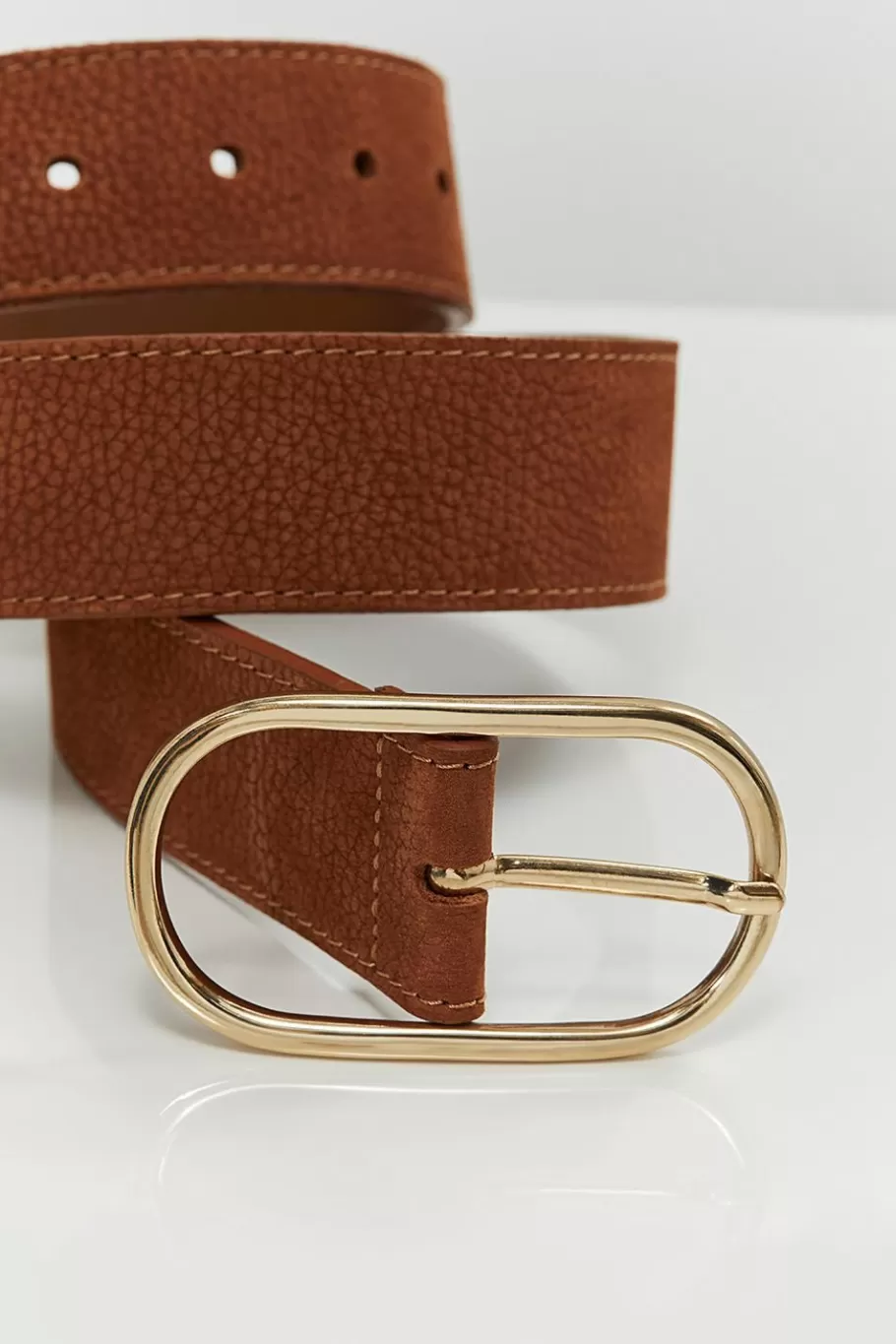 One Step Ceintures^Access - Ceinture Caramel En Cuir Velours Graine