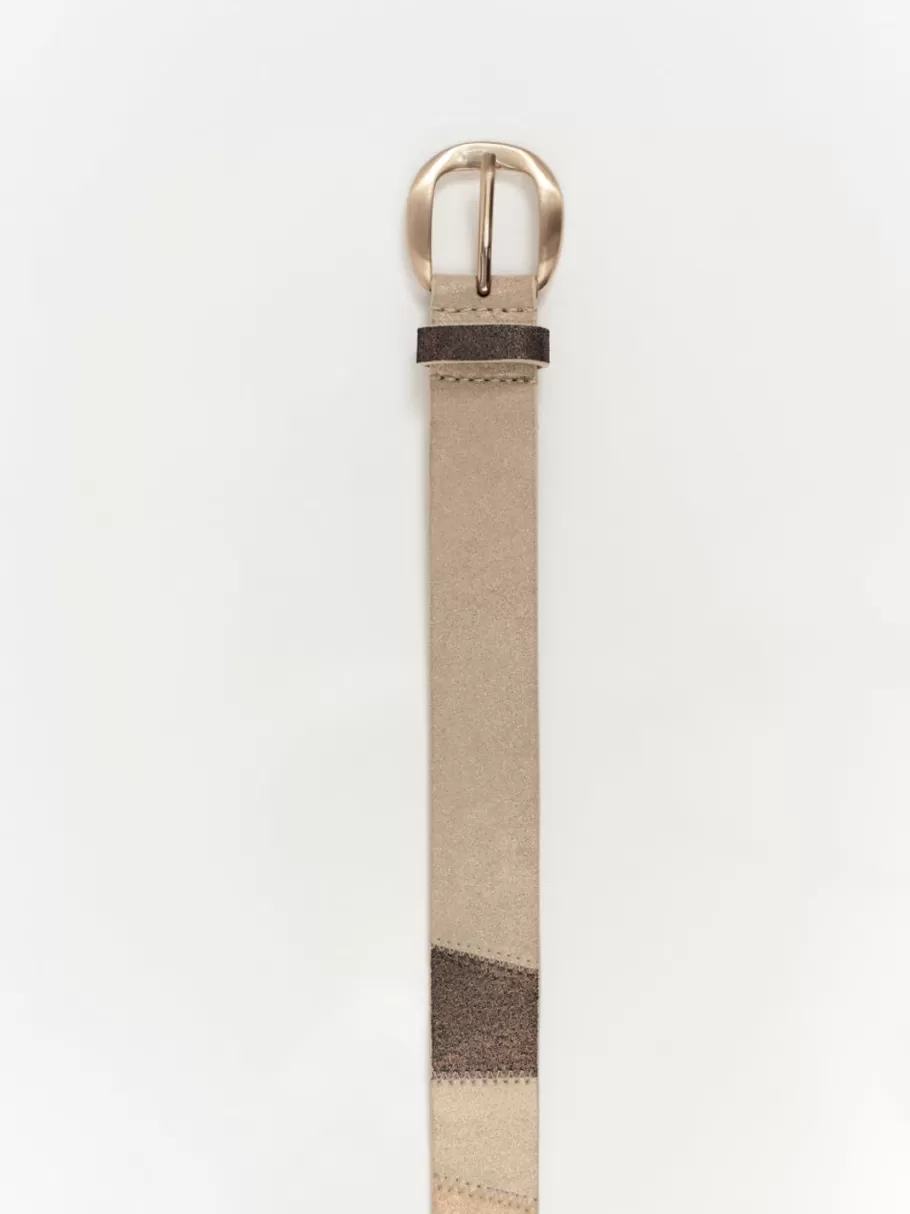 One Step Ceintures^Alana - Ceinture Doree En Cuir Velours Certifie Facon Patchwork