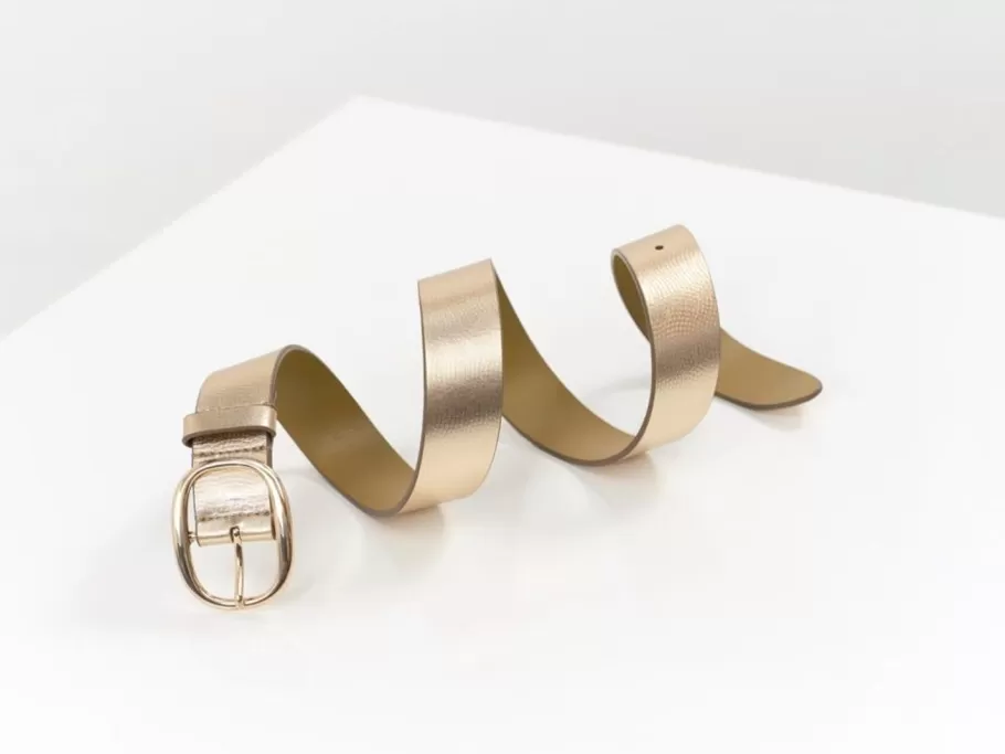 One Step Ceintures^Alia - Ceinture Doree En Cuir Embosse Certifie A Boucle Gravee