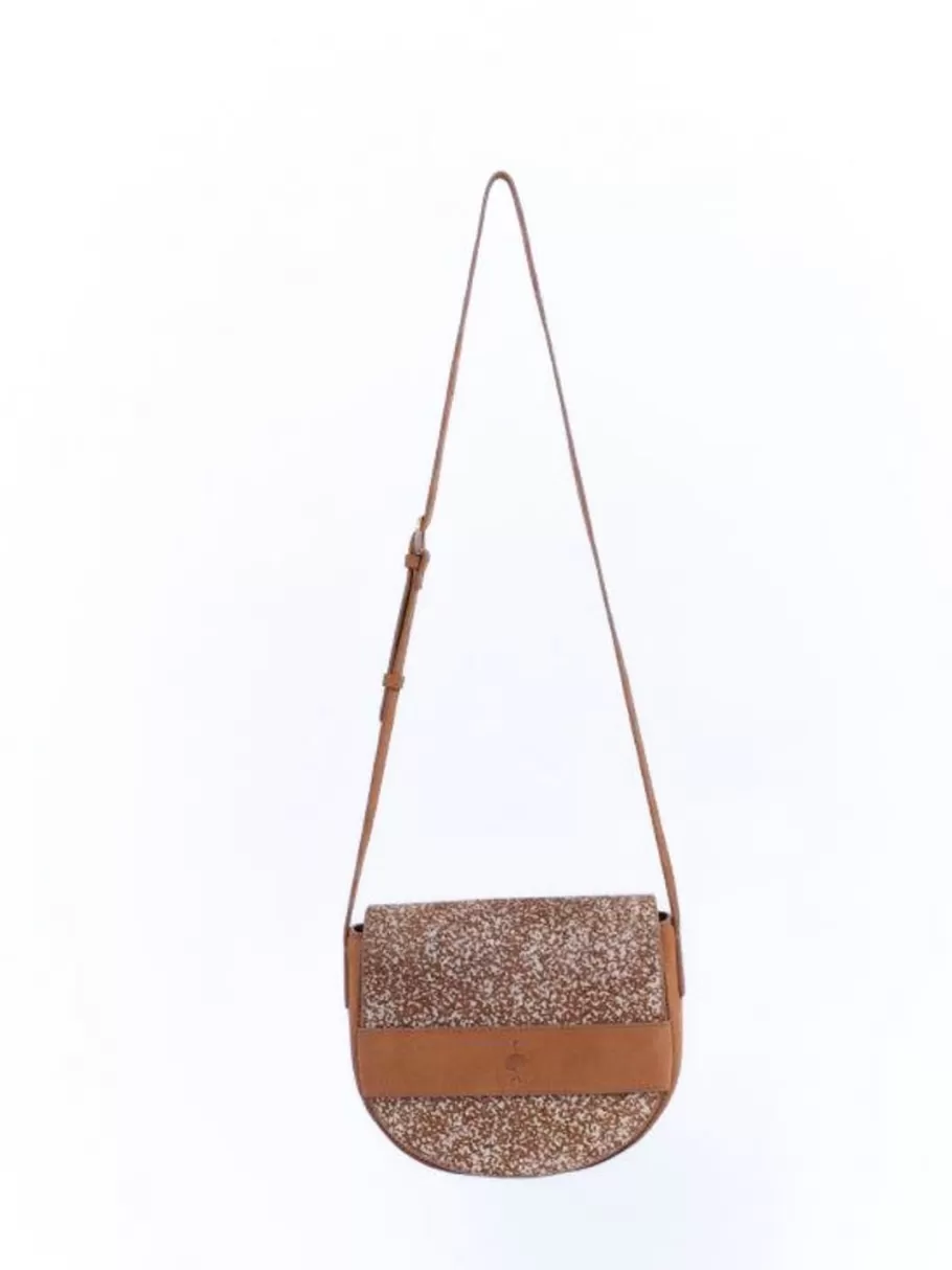 One Step Sacs^Aliby - Sac Besace Caramel En Cuir Nubuck Certifie A Motif Animalier Tachiste - Petit Modele