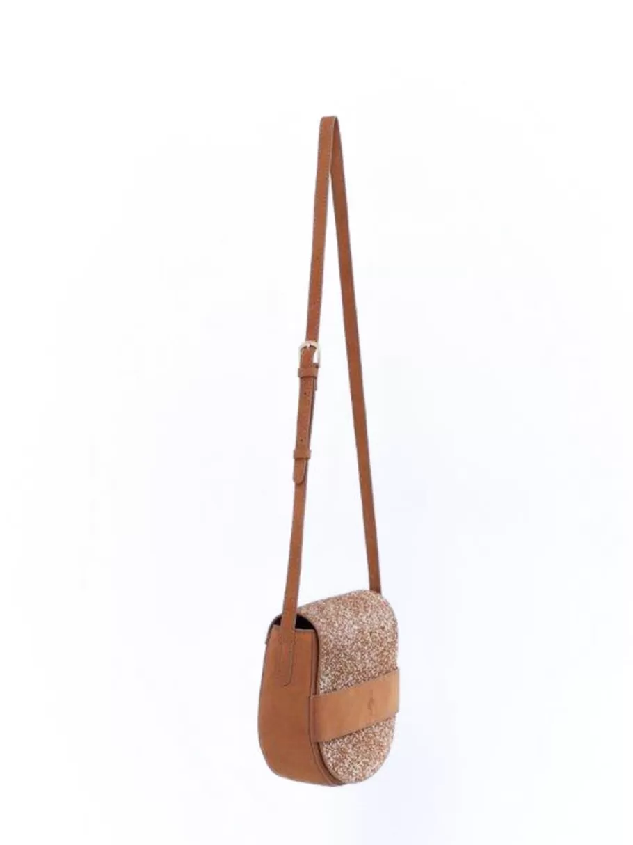 One Step Sacs^Aliby - Sac Besace Caramel En Cuir Nubuck Certifie A Motif Animalier Tachiste - Petit Modele