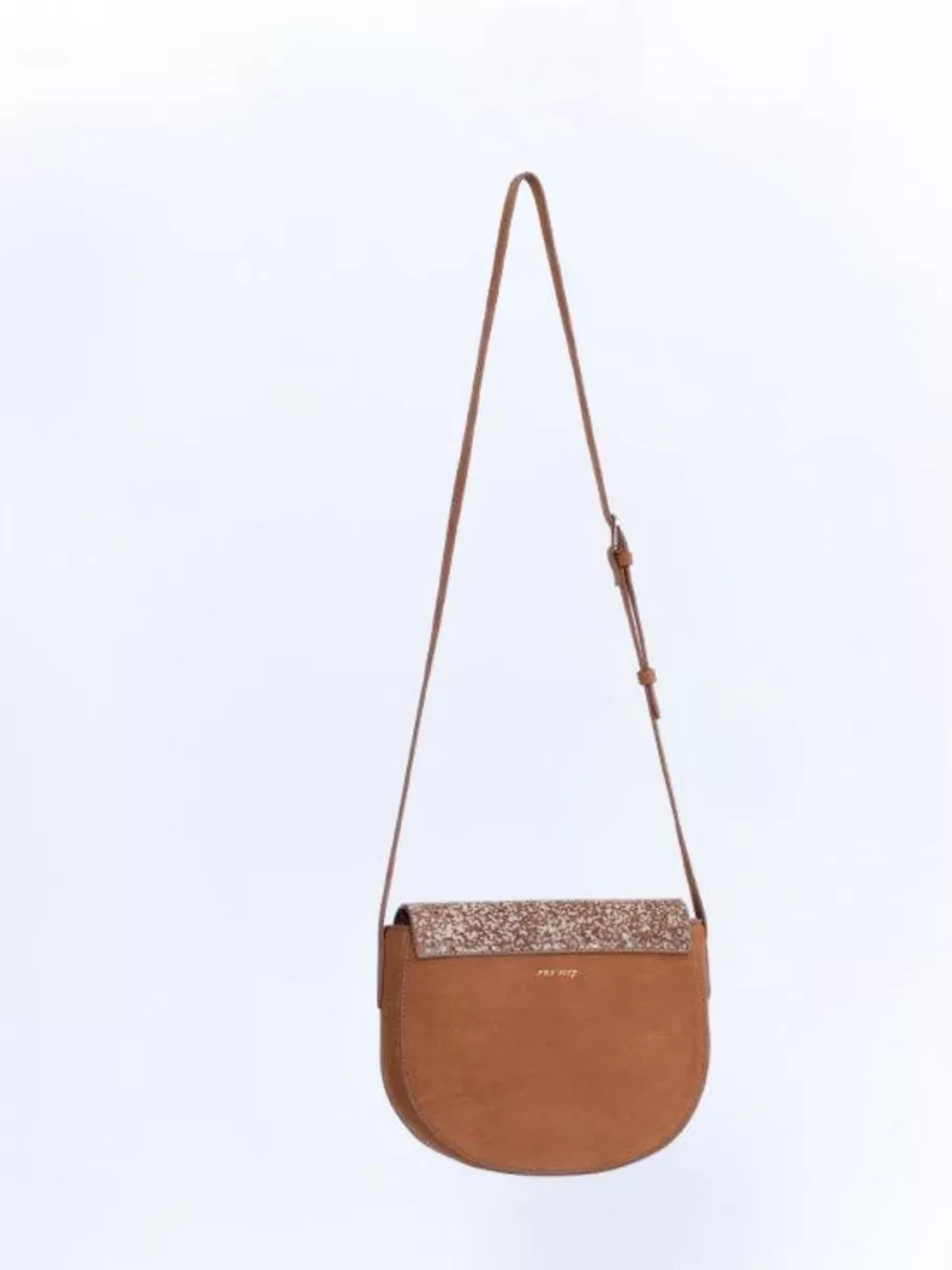 One Step Sacs^Aliby - Sac Besace Caramel En Cuir Nubuck Certifie A Motif Animalier Tachiste - Petit Modele