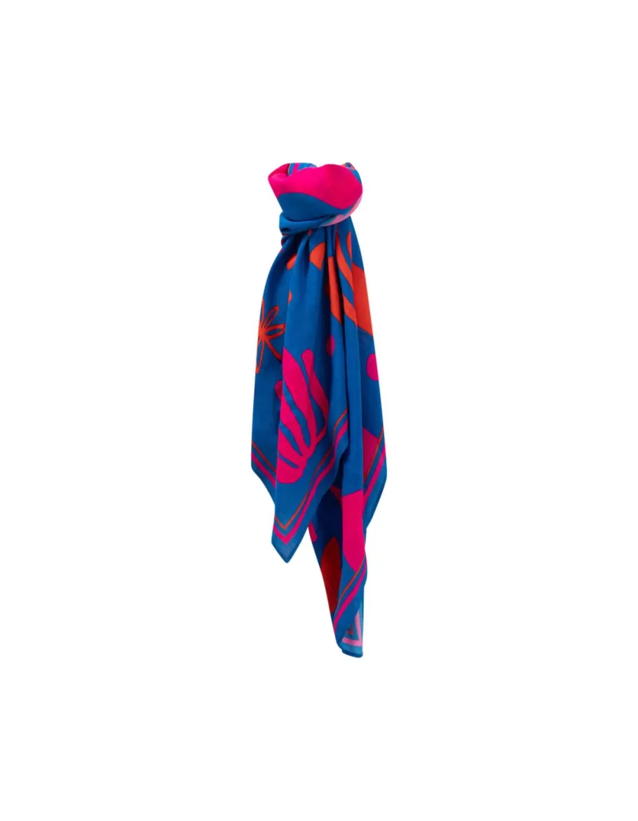 One Step Echarpes Et Foulards^Ayni - Foulard Carre Bleu Serigraphies Placees