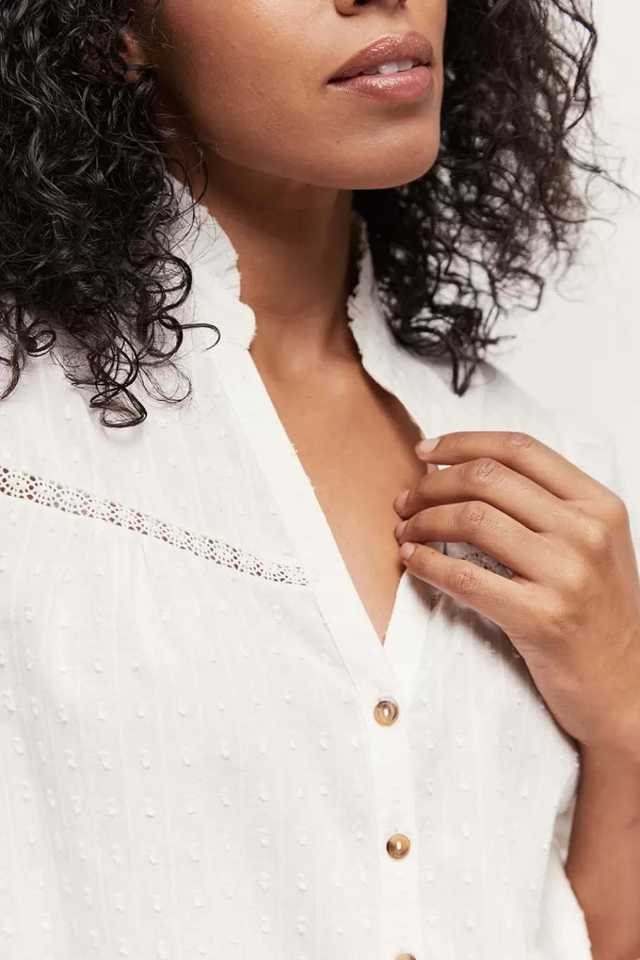 One Step Tops & Blouses^Caisa - Blouse Ecrue Lenzing Ecovero A Col Collerette Dentelle