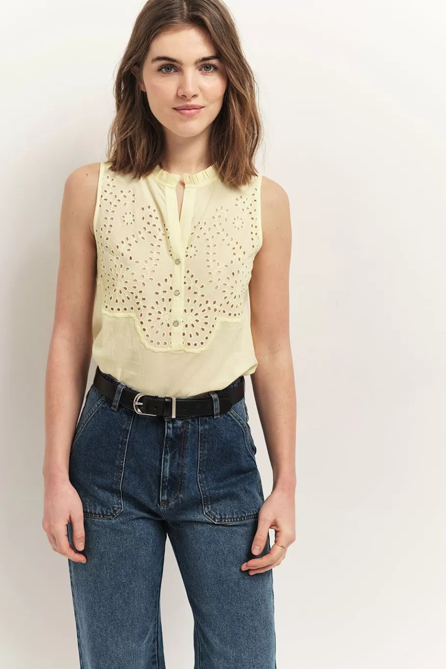 One Step Tops & Blouses^Candie - Top Mimosa A Col Collerette Et Broderies Placees