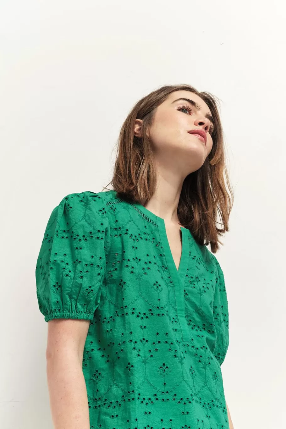 One Step Tops & Blouses^Carrys - Top Green Grass En Broderie Anglaise