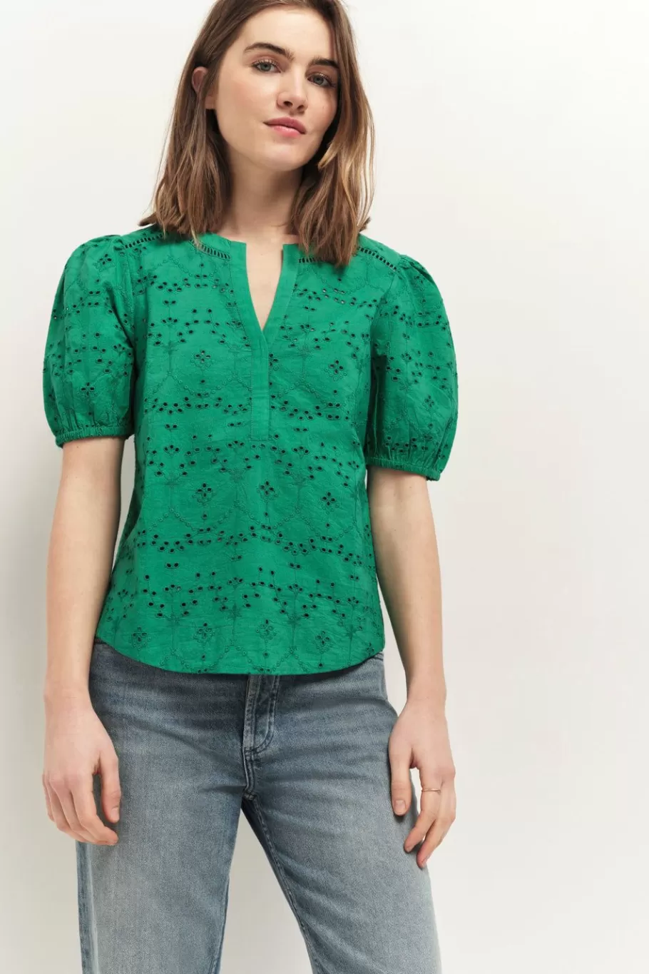 One Step Tops & Blouses^Carrys - Top Green Grass En Broderie Anglaise