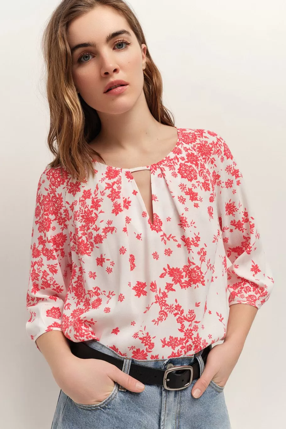 One Step Tops & Blouses^Colin - Blouse Ecrue Lenzing Ecovero A Imprime Faience Boheme