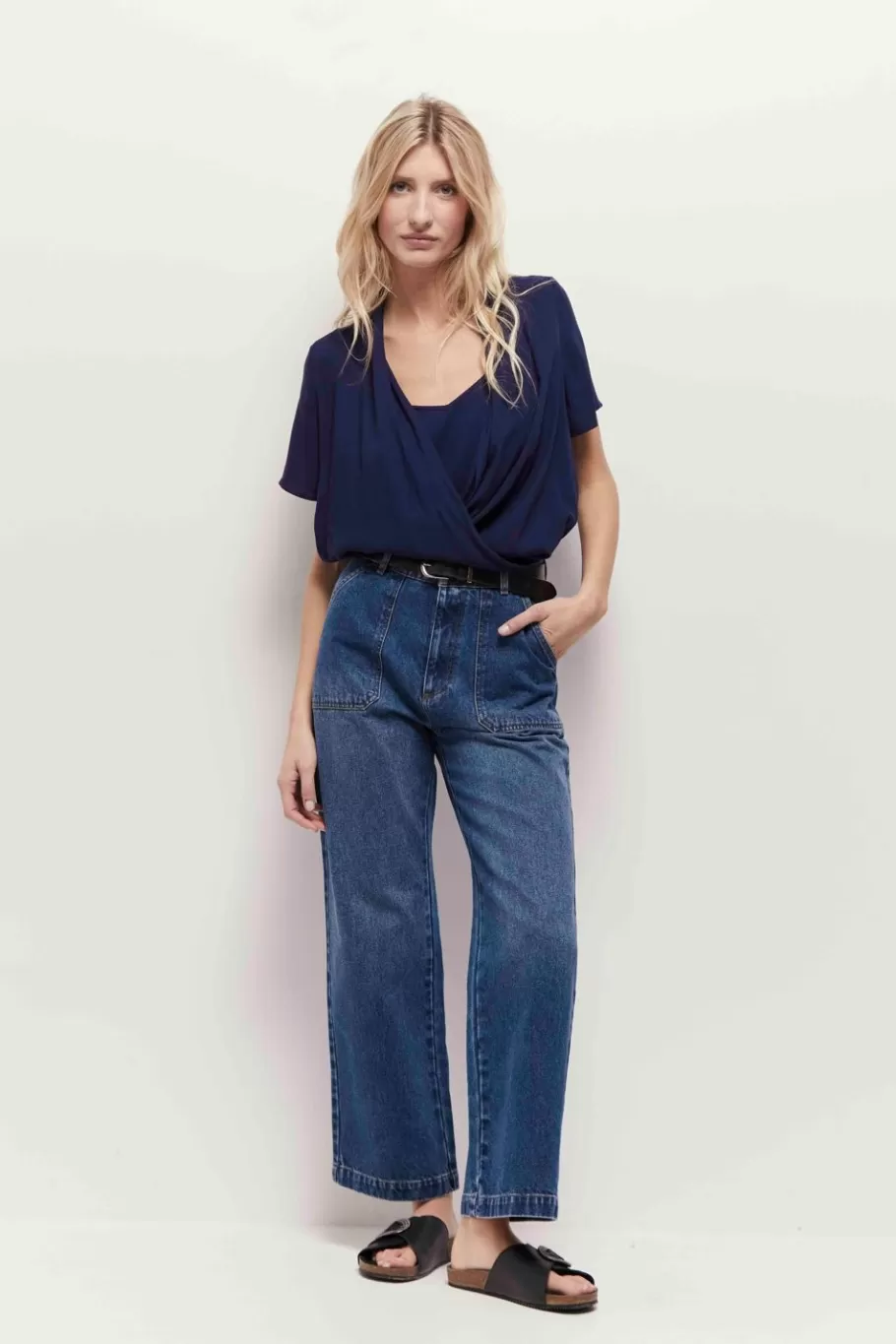 One Step Tops & Blouses^Corey - Top Bleu Lenzing Ecovero Forme Cache-Coeur