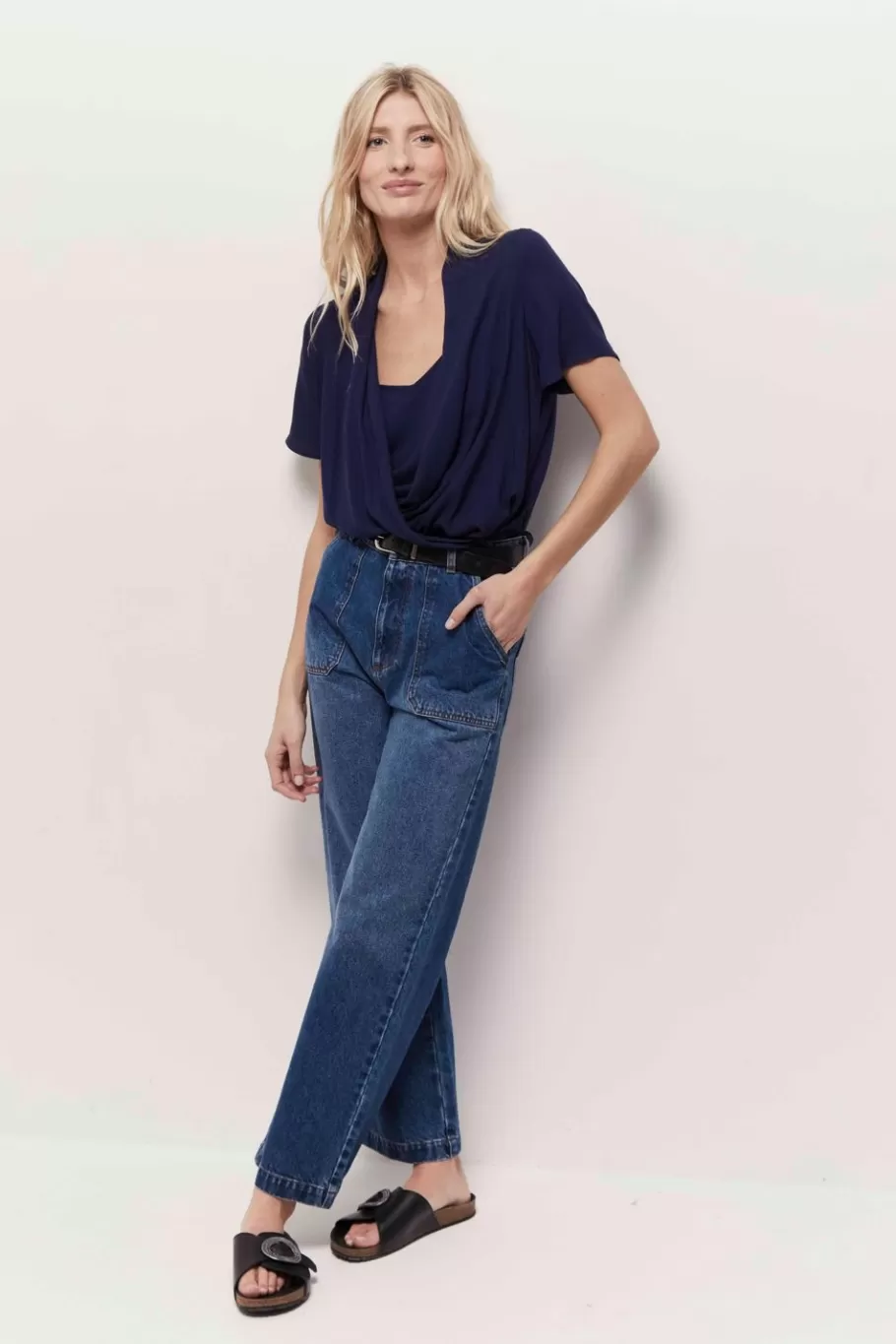 One Step Tops & Blouses^Corey - Top Bleu Lenzing Ecovero Forme Cache-Coeur