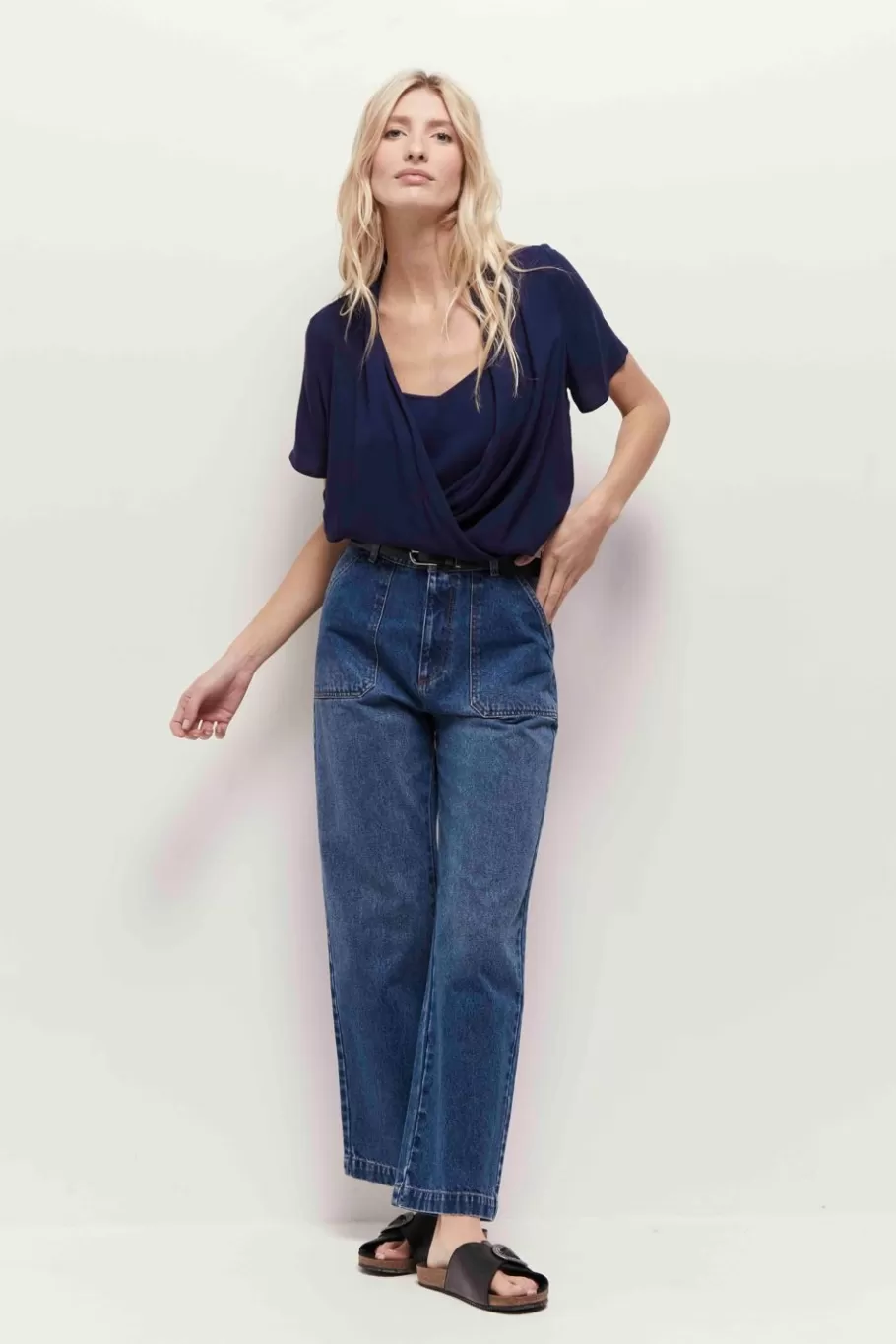 One Step Tops & Blouses^Corey - Top Bleu Lenzing Ecovero Forme Cache-Coeur