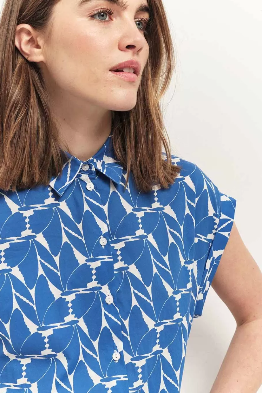 One Step Chemises^Cornelia - Chemise Santorin Blue A Imprime Papillon D'Azur