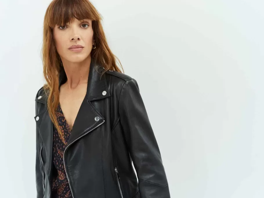 One Step Vestes & Blousons^Dean - Blouson Biker Noir En Cuir