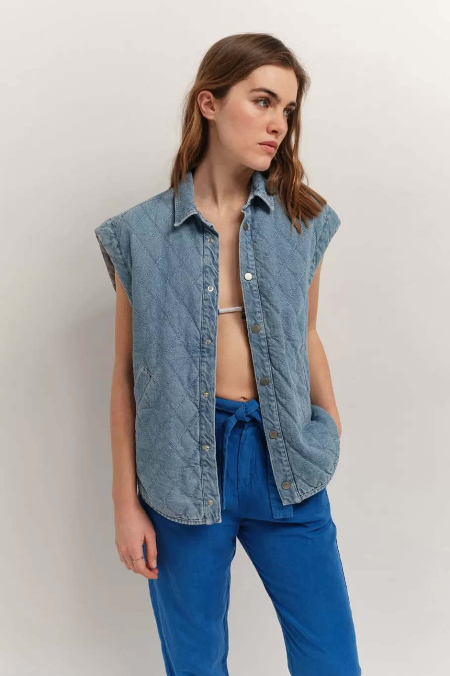 One Step Vestes & Blousons^Driss - Blouson En Jean Bleu Sans Manches