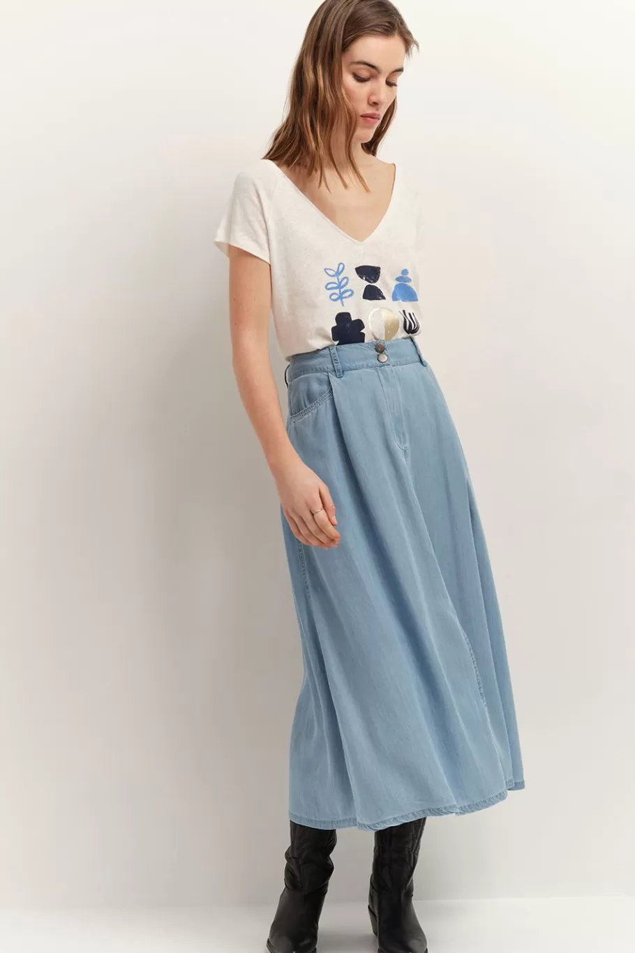 One Step Jupes & Shorts^Janet - Jupe Midi Baby Blue Lyocell®