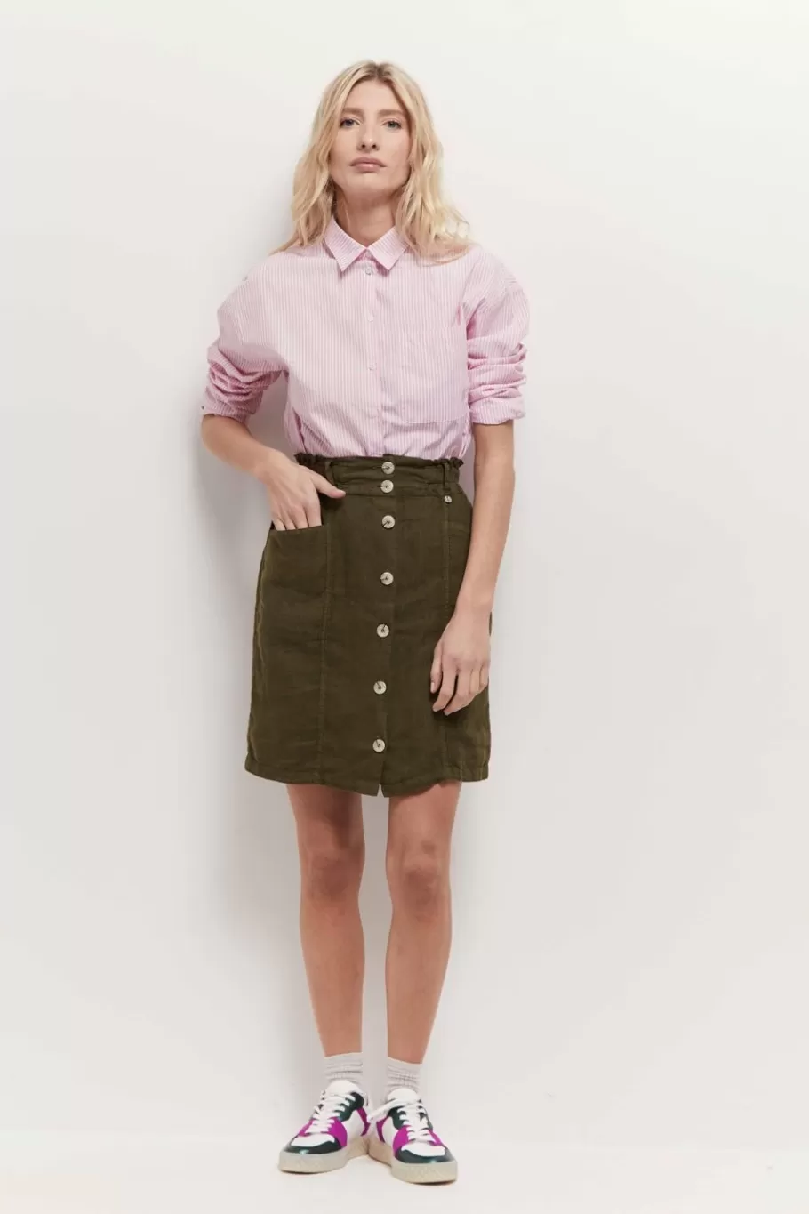 One Step Jupes & Shorts^Jetty - Jupe Kaki Boutonnee En Lin