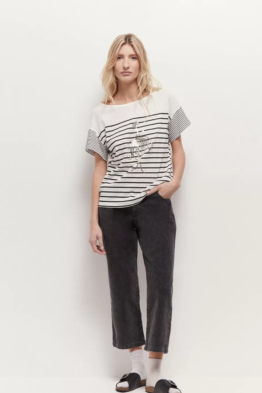 One Step Denims & Pantalons^Le Chrissy - Jean Droit Medium Grey 7/8Eme En Denim Waterless
