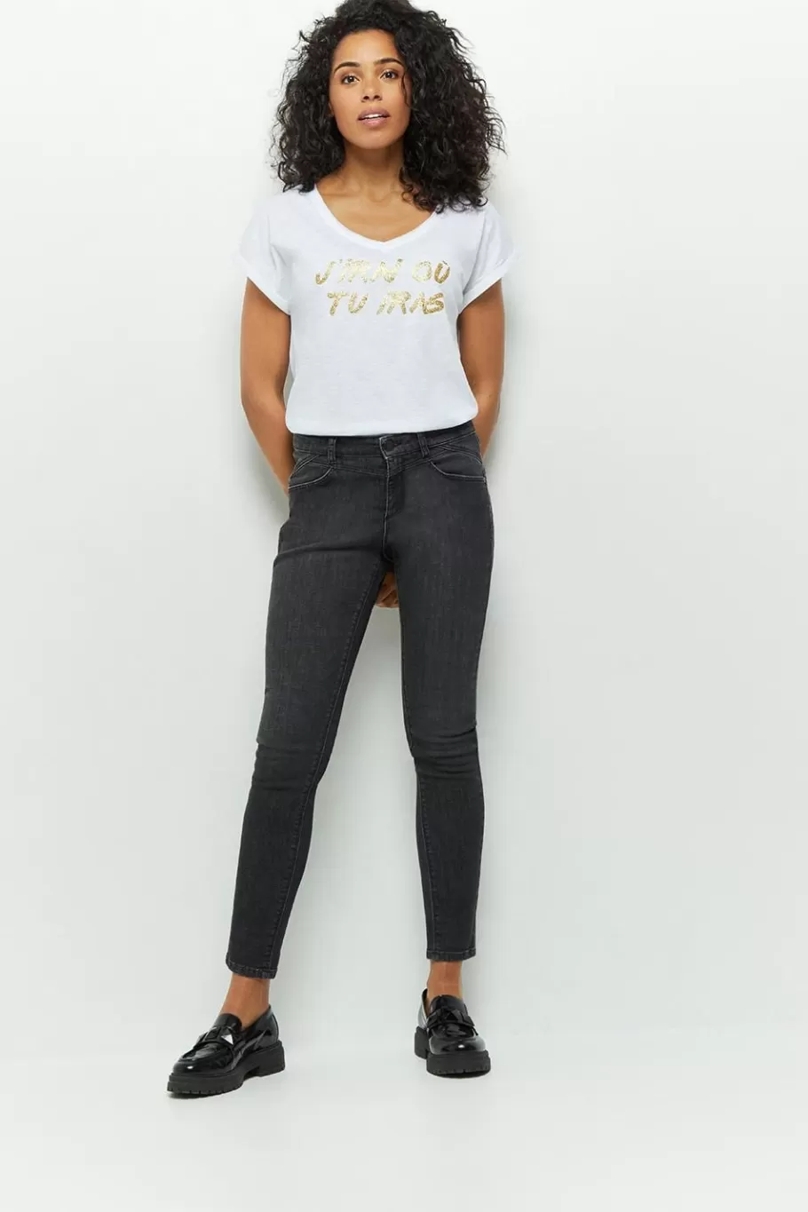 One Step Denims & Pantalons^Le Indi - Jean Slim Gris Chine 7/8Eme Effet Push Up
