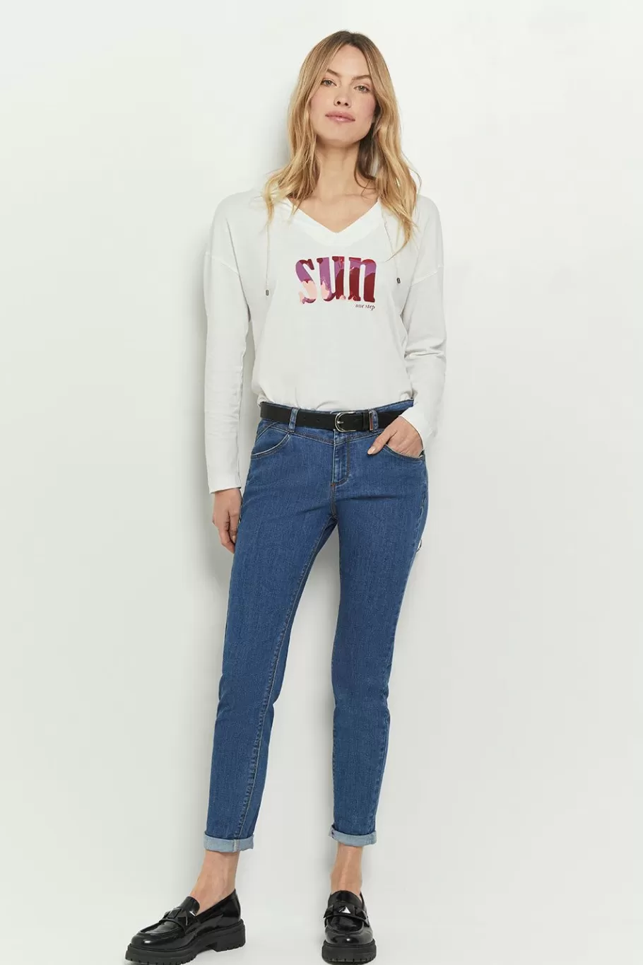 One Step Denims & Pantalons^Le Indi - Jean Slim Medium Wash 7/8Eme Effet Push Up