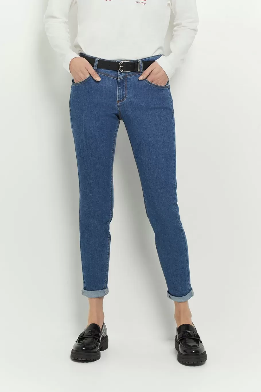 One Step Denims & Pantalons^Le Indi - Jean Slim Medium Wash 7/8Eme Effet Push Up
