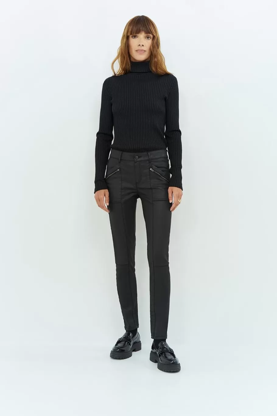 One Step Denims & Pantalons^Le Joan - Jean Slim Noir 7/8Eme Enduit Esprit Motard