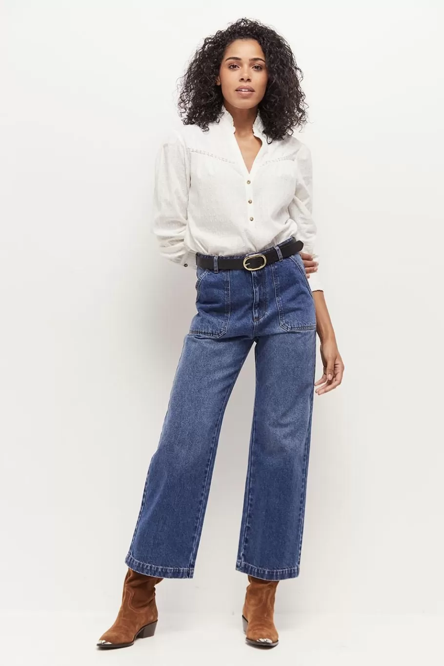 One Step Denims & Pantalons^Le Joanna - Jean Droit Bleu 7/8Eme A Taille Haute
