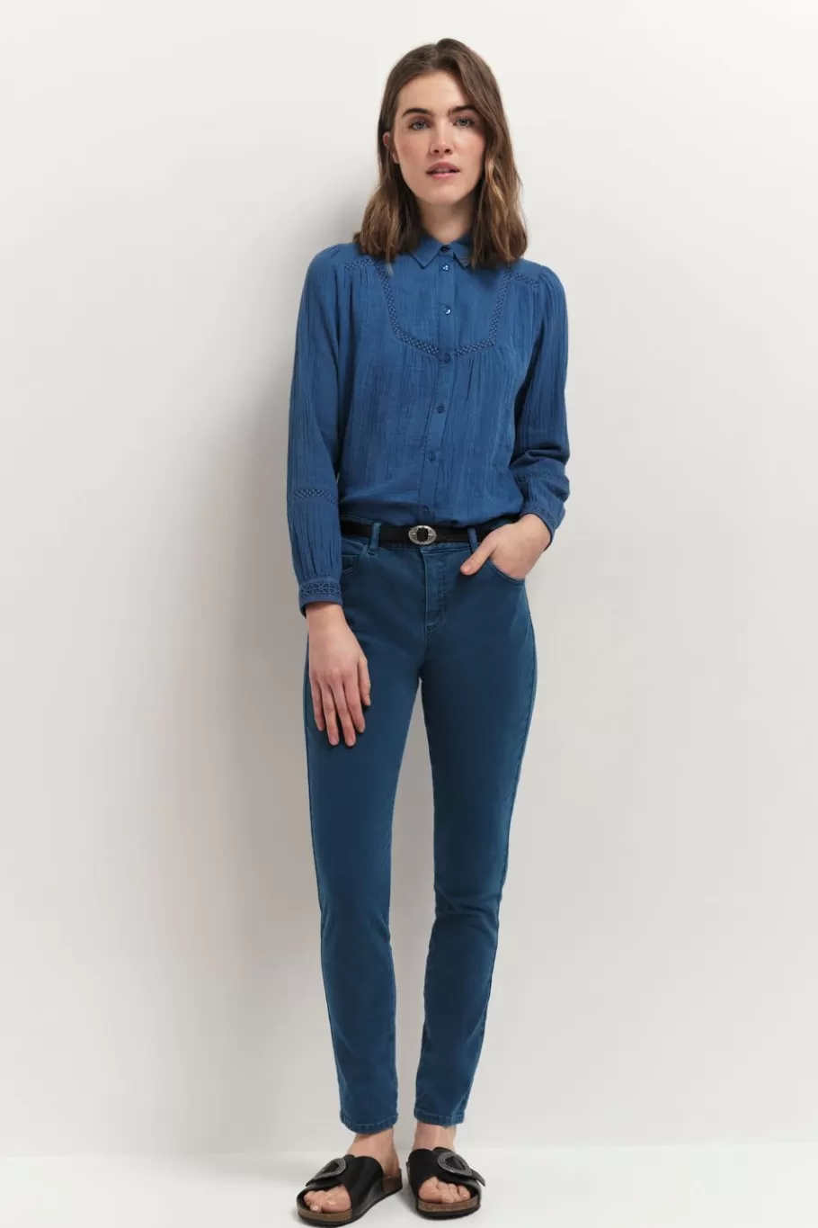One Step Denims & Pantalons^Le Monica - Jean Slim Santorin Blue 7/8Eme En Denim Waterless