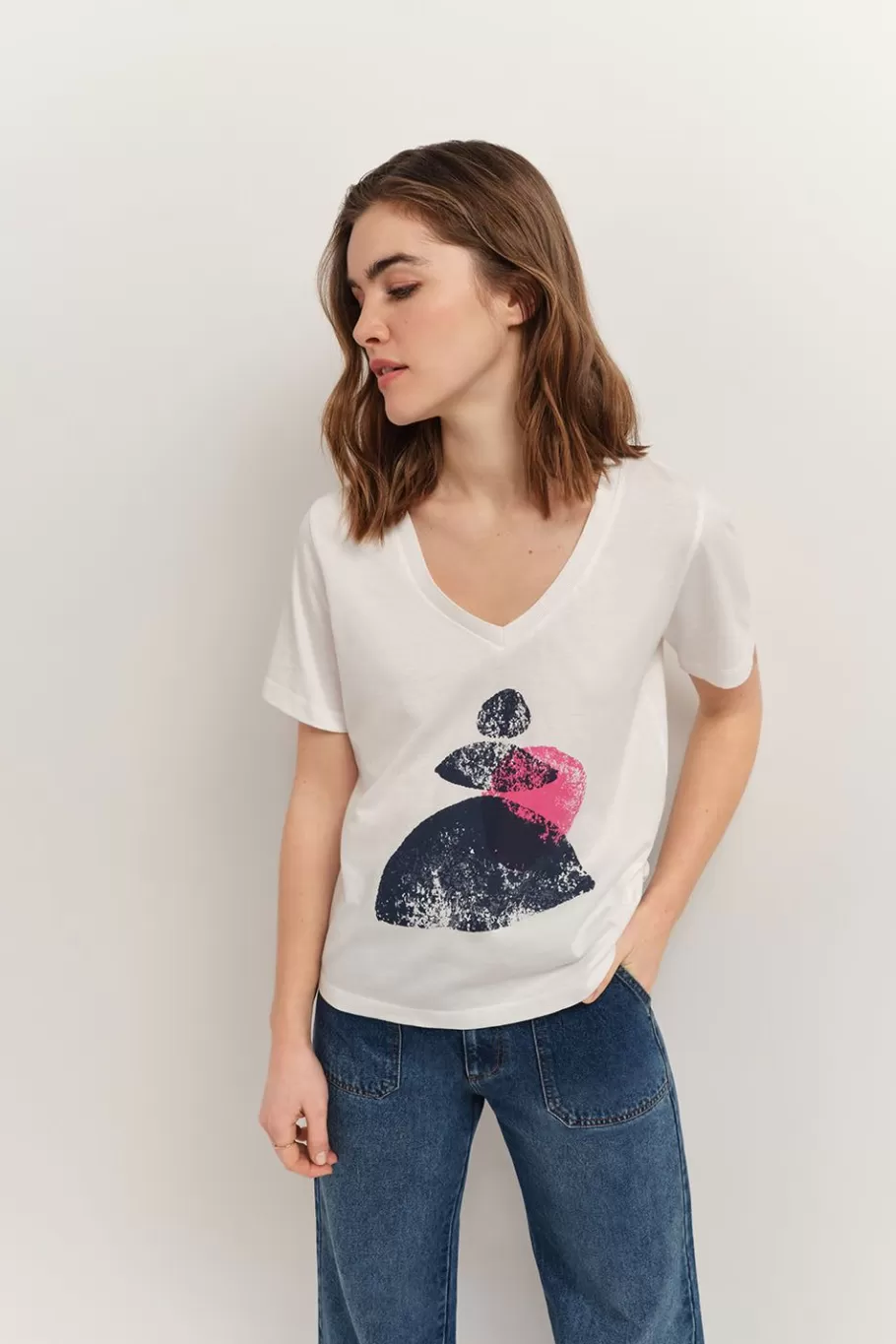 One Step T-Shirts^Madian - T-Shirt Ecru Visuel Coton Bio Danseuse Arty