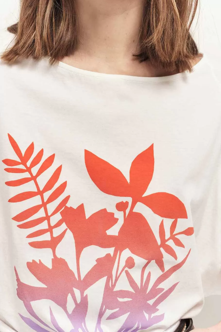 One Step T-Shirts^Marco - T-Shirt Ecru Coton Bio Visuel Feuillages Effet Deep Dye