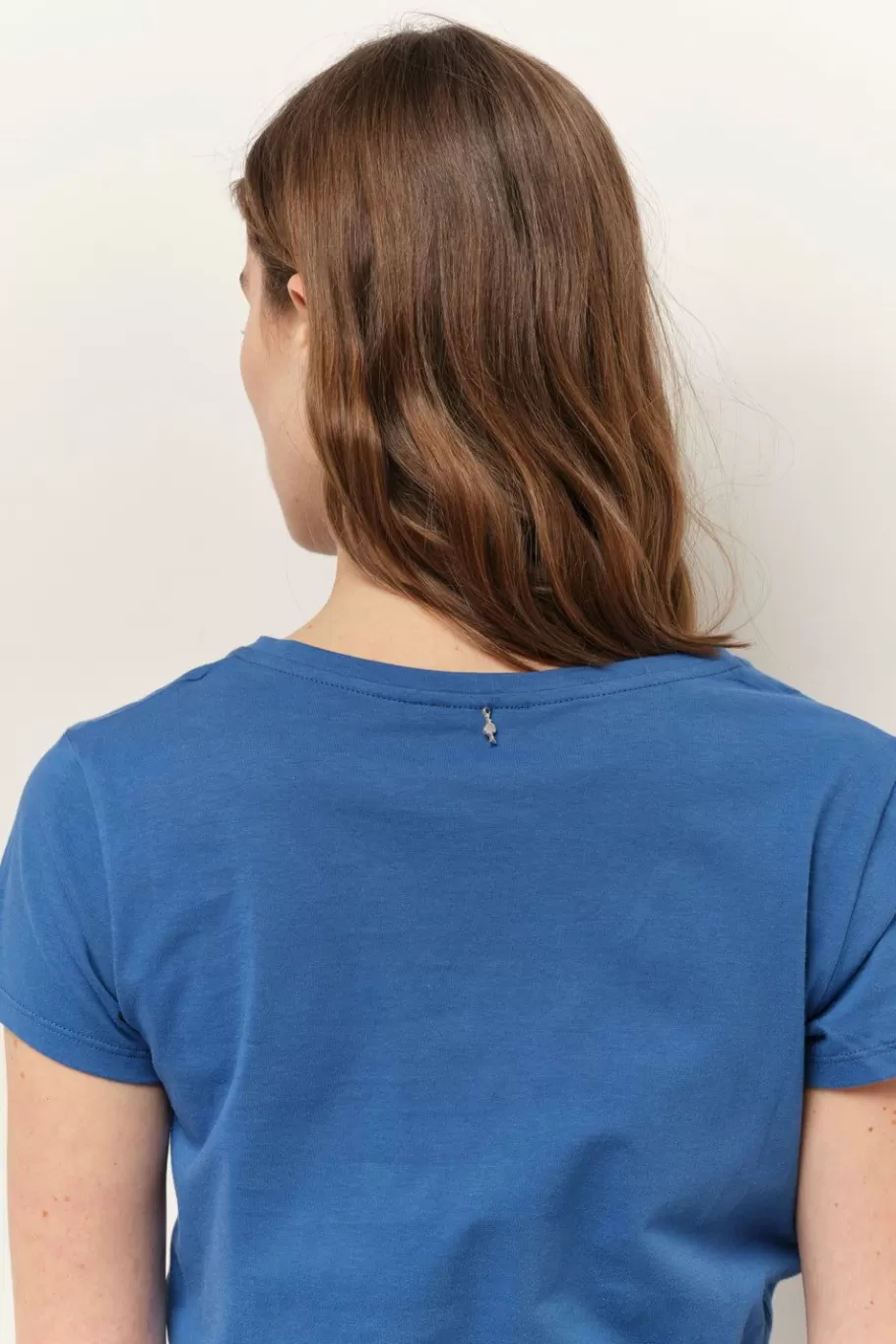 One Step T-Shirts^Mica - T-Shirt Santorin Blue Coton Bio Message Motif Leopard Metallise