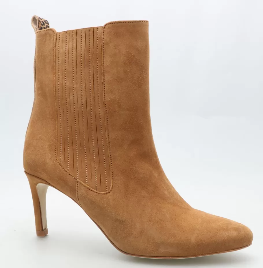 One Step Chaussures^O.Cana - Chelsea Boots Caramel En Cuir Velours Talon Fin