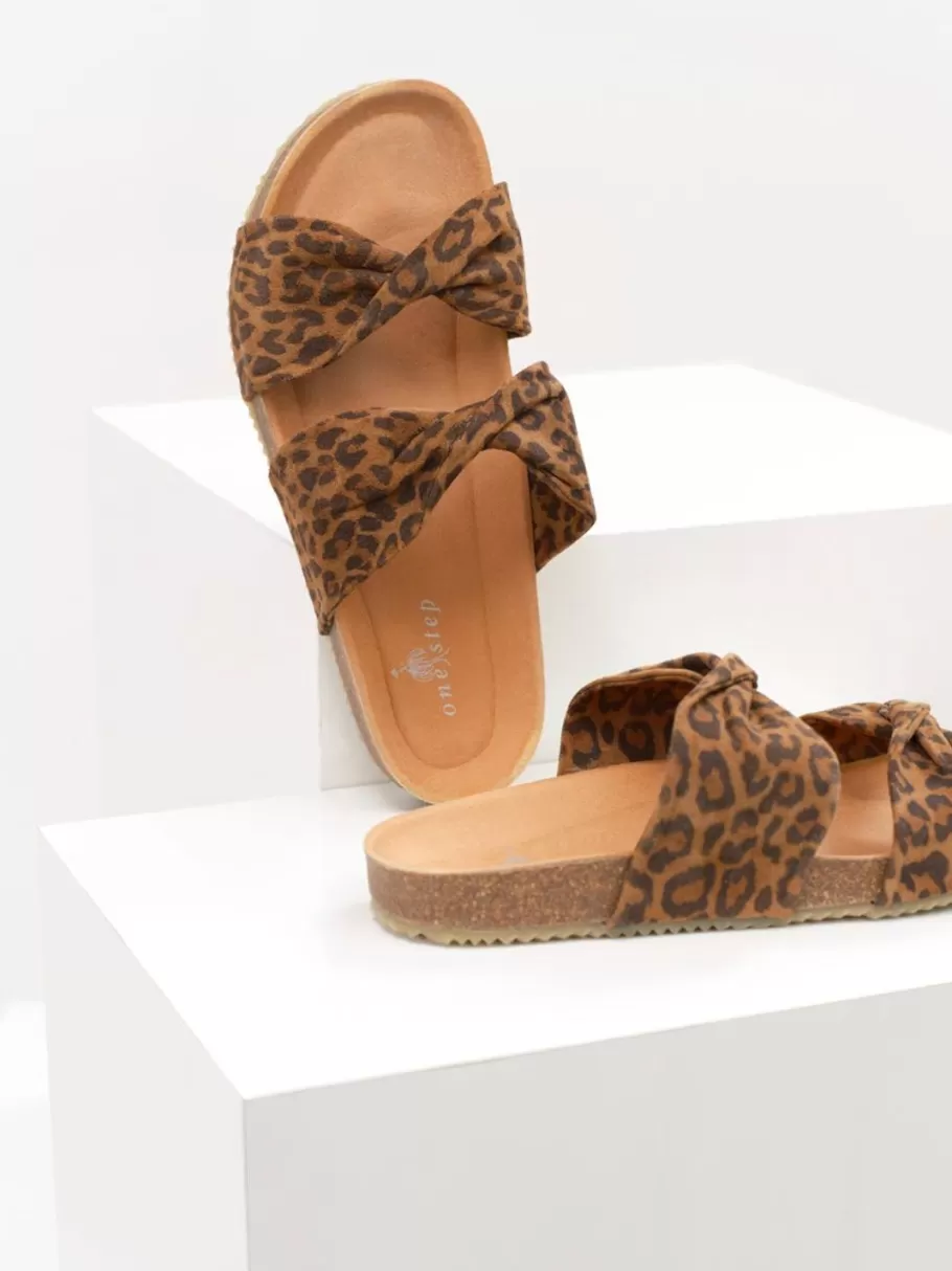 One Step Chaussures^O.Oman - Mules Caramel En Cuir Velours A Motif Leopard