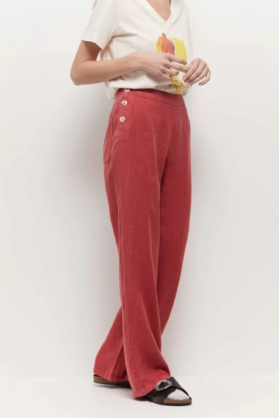 One Step Denims & Pantalons^Pamela - Pantalon A Pont Chilipepper En Lin