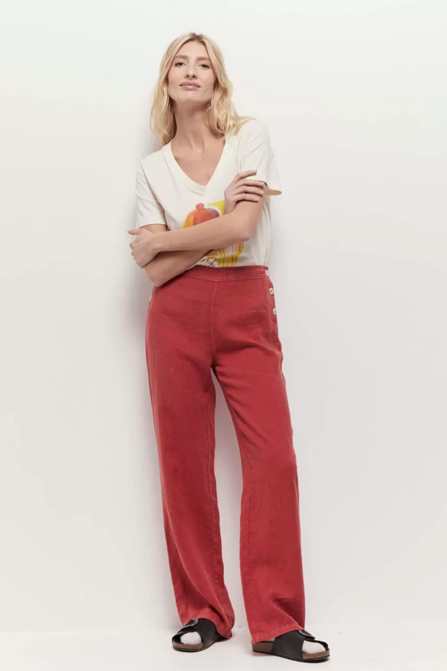 One Step Denims & Pantalons^Pamela - Pantalon A Pont Chilipepper En Lin