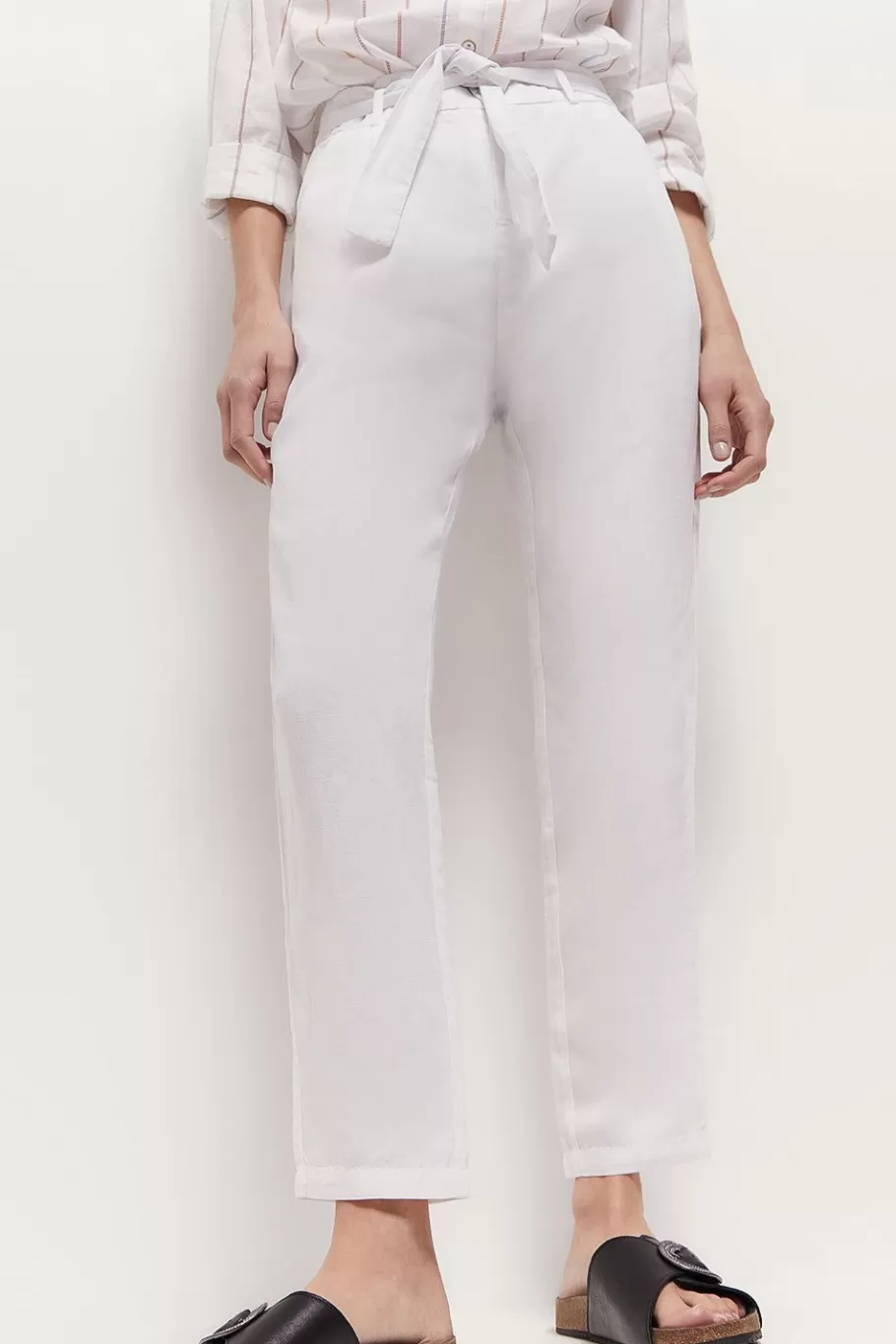 One Step Denims & Pantalons^Pearl - Pantalon Neo-Carotte Blanc Ceinture