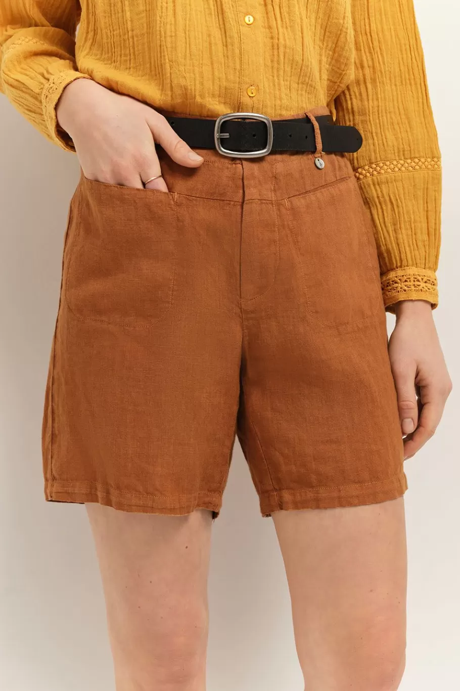 One Step Jupes & Shorts^Podium - Short Caramel En Lin