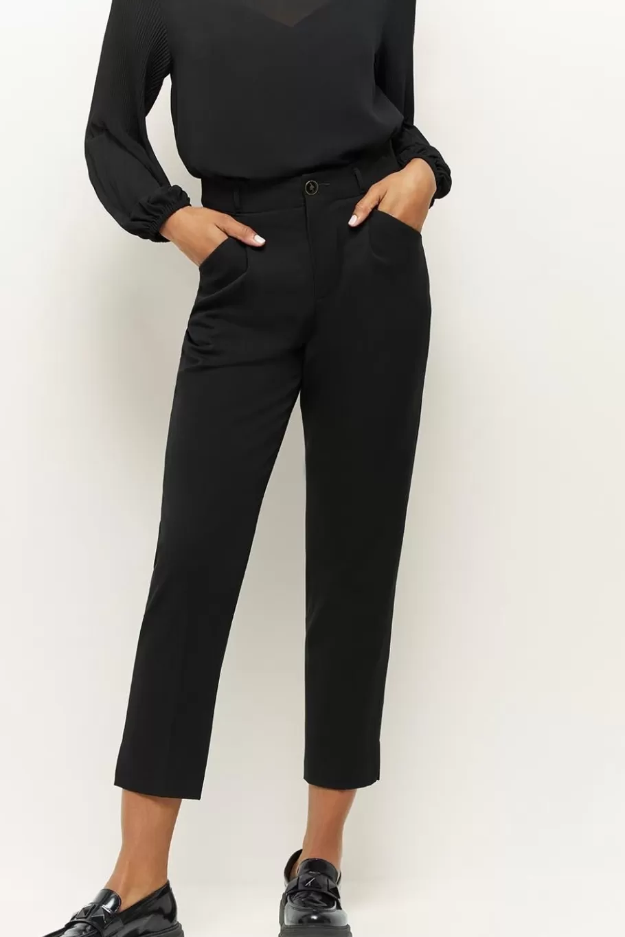 One Step Denims & Pantalons^Poppy - Pantalon Droit Noir Facon Laine Froide