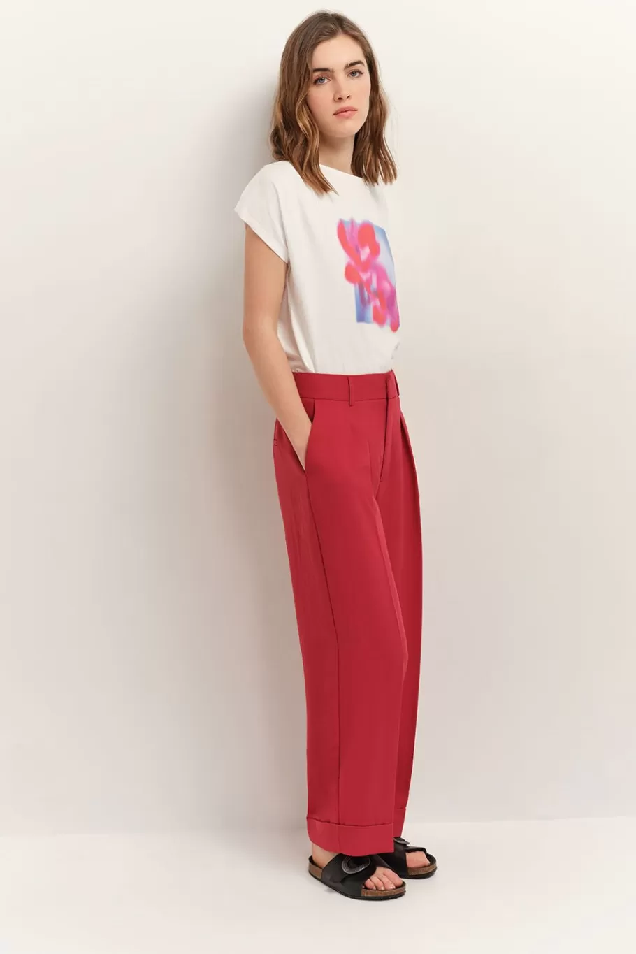 One Step Denims & Pantalons^Puzzle - Pantalon De Costume Cropped Chilipepper En Polyester Recycle