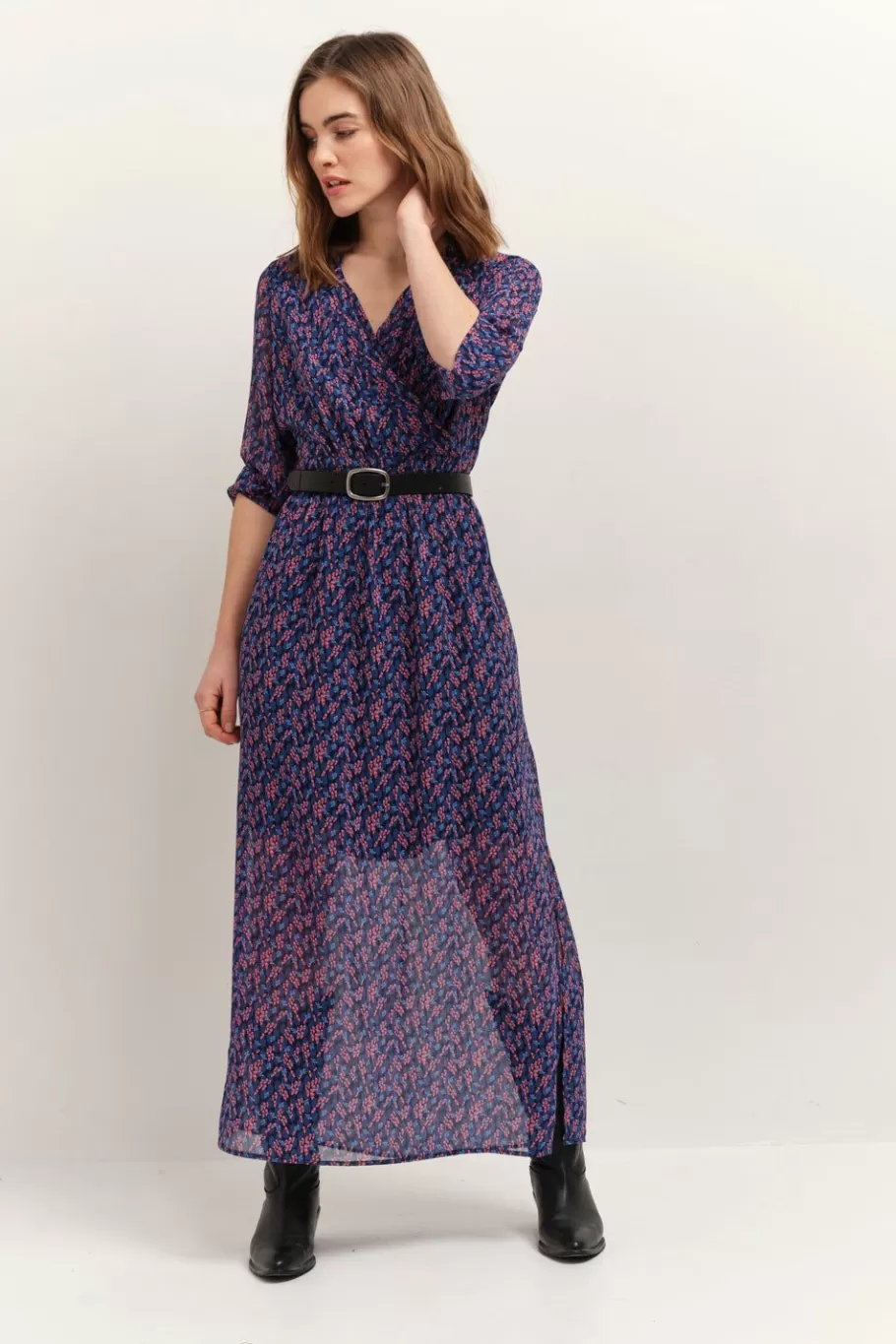One Step Robes & Combinaisons^Ravna - Robe Longue Marine A Imprime Bouquet Graphique En Polyester Recycle