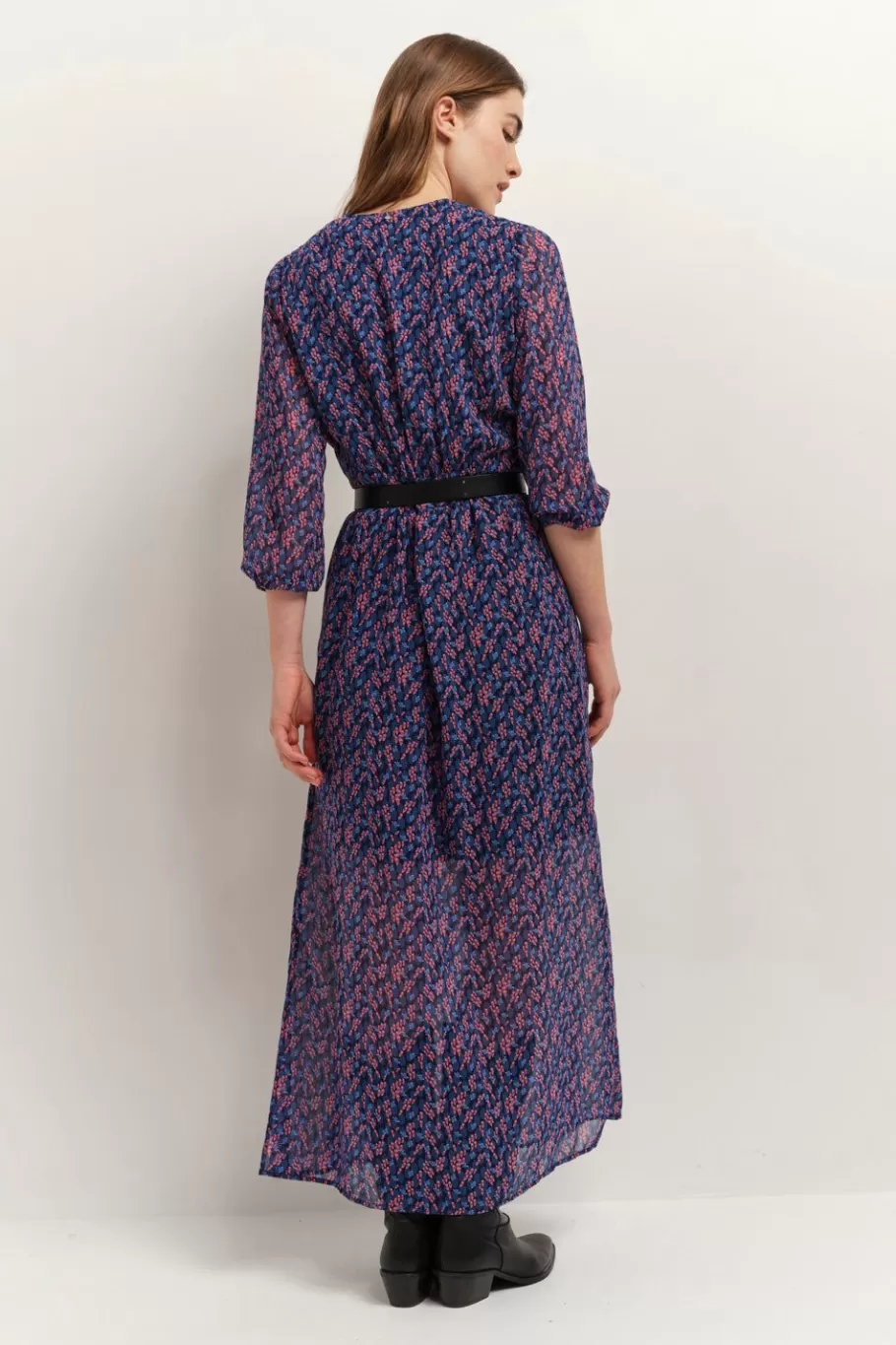 One Step Robes & Combinaisons^Ravna - Robe Longue Marine A Imprime Bouquet Graphique En Polyester Recycle