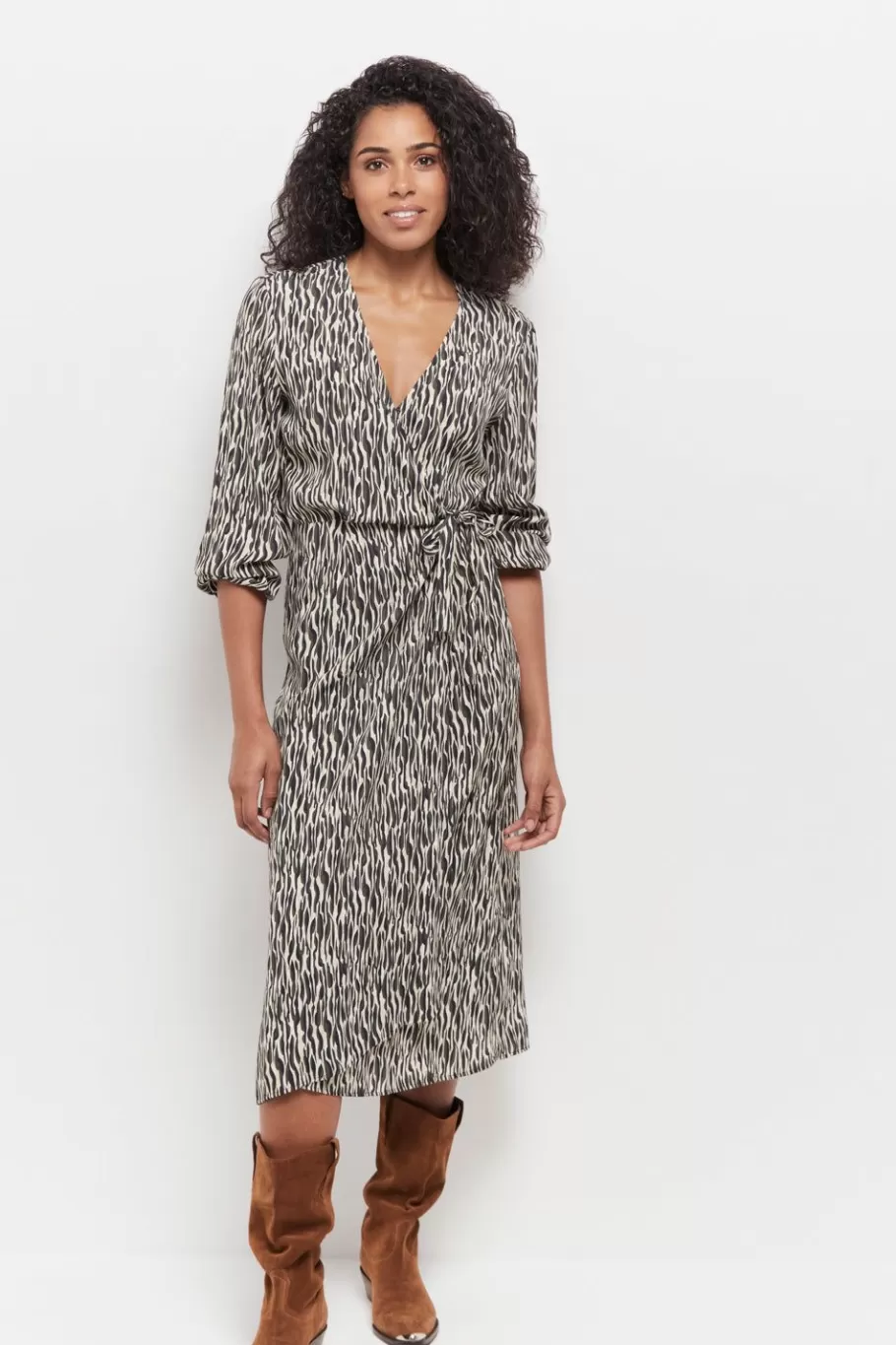 One Step Robes & Combinaisons^Reachy - Robe Longue Beige Lenzing Ecovero A Imprime Zebre Abstrait