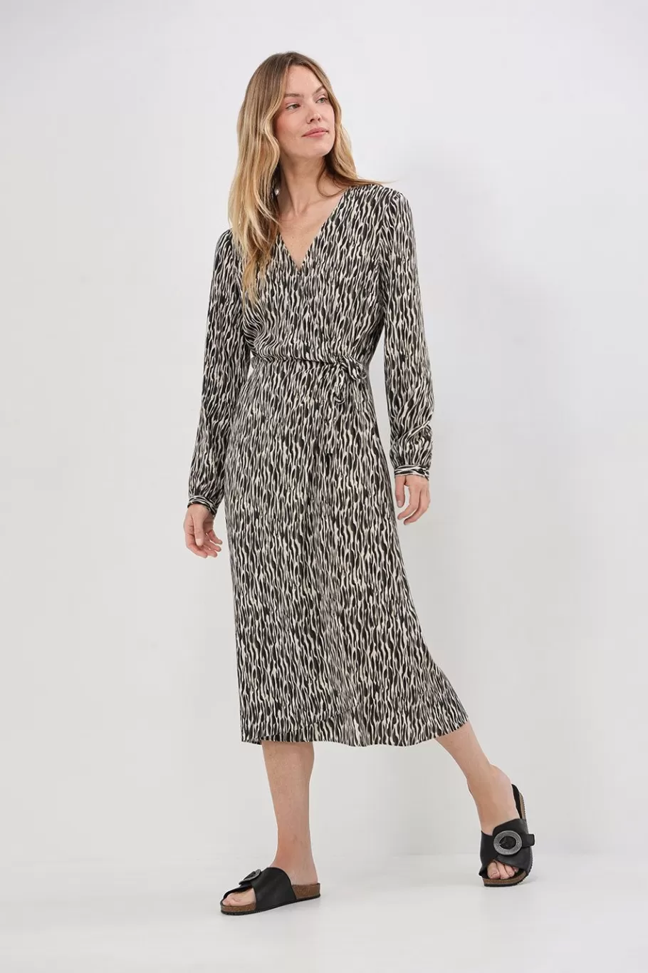 One Step Robes & Combinaisons^Reachy - Robe Longue Beige Lenzing Ecovero A Imprime Zebre Abstrait
