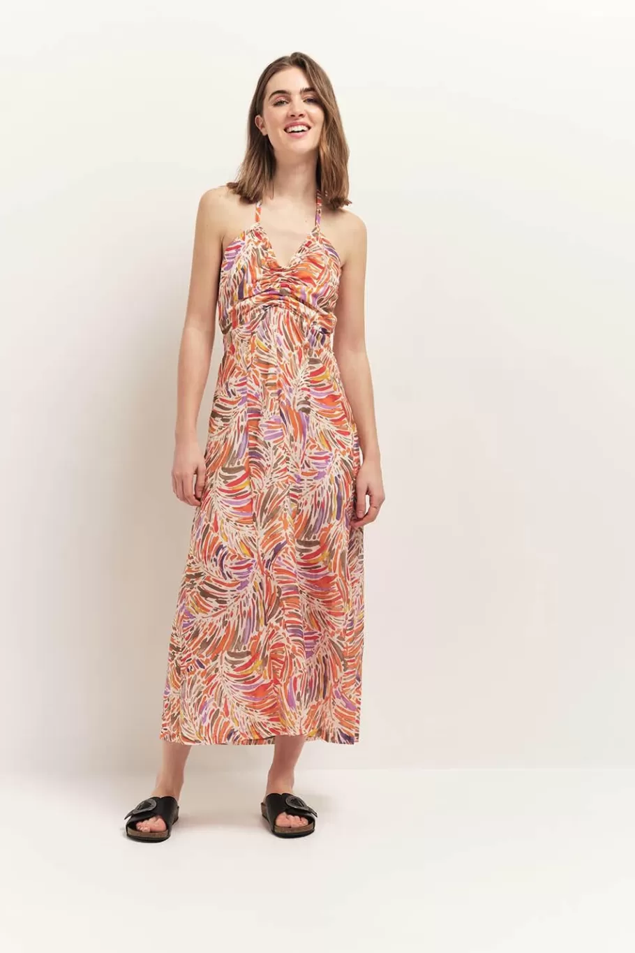 One Step Robes & Combinaisons^Recy - Robe Midi Corail Dos-Nu A Imprime Flore Arty