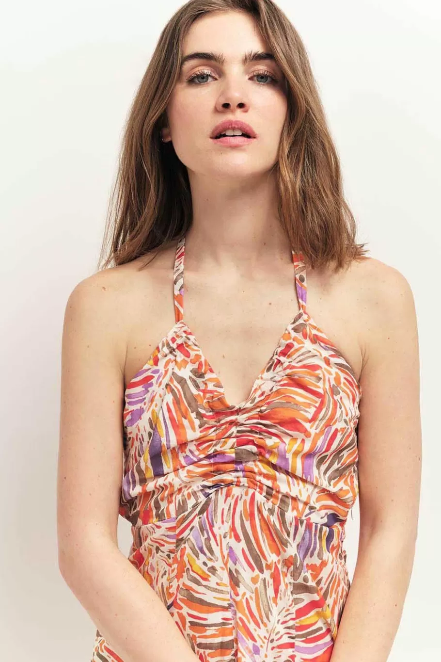 One Step Robes & Combinaisons^Recy - Robe Midi Corail Dos-Nu A Imprime Flore Arty