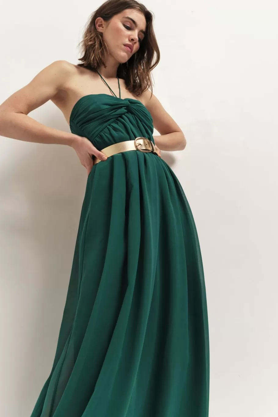 One Step Robes & Combinaisons^Rhodes - Robe Bustier Longue Jungle Green Recycle A Bandeau Plisse