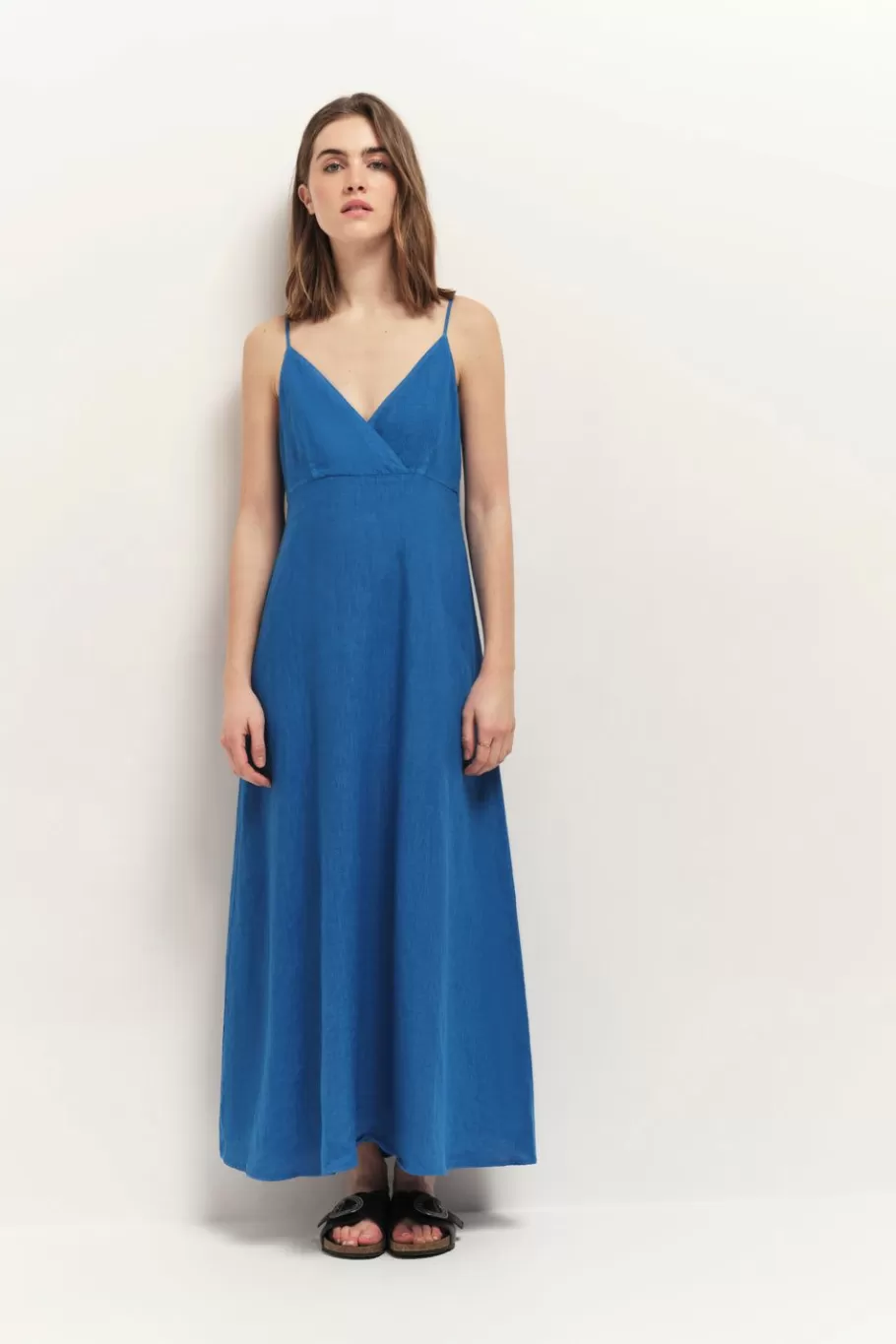 One Step Robes & Combinaisons^Rimini - Robe Longue Santorin Blue A Fines Bretelles En Lin