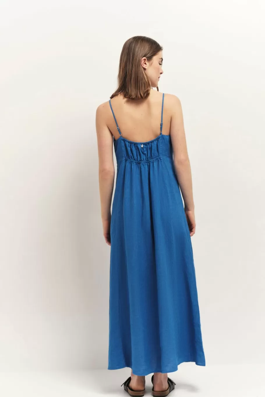 One Step Robes & Combinaisons^Rimini - Robe Longue Santorin Blue A Fines Bretelles En Lin