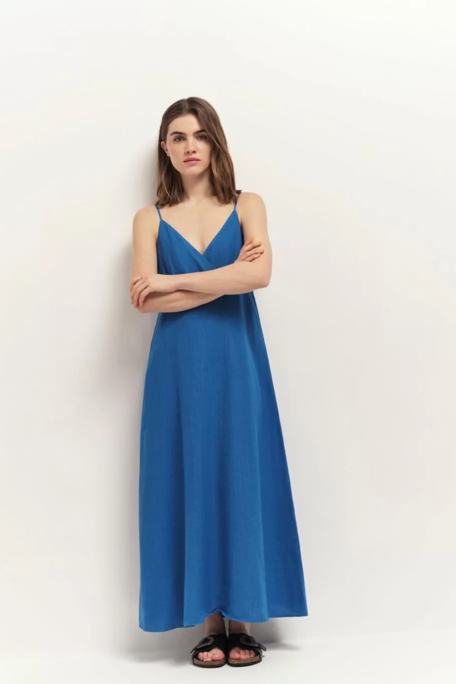One Step Robes & Combinaisons^Rimini - Robe Longue Santorin Blue A Fines Bretelles En Lin