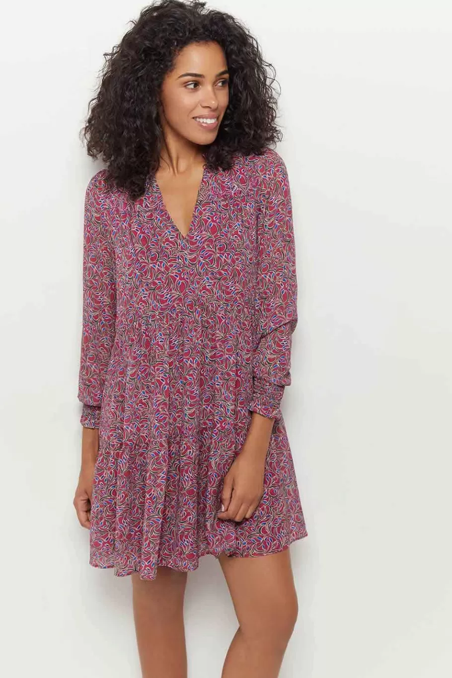 One Step Robes & Combinaisons^Risota - Robe Fuchsia A Imprime Feuillage Romantique En Polyester Recycle