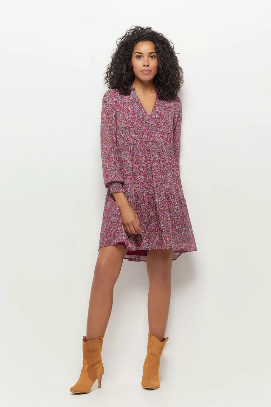 One Step Robes & Combinaisons^Risota - Robe Fuchsia A Imprime Feuillage Romantique En Polyester Recycle